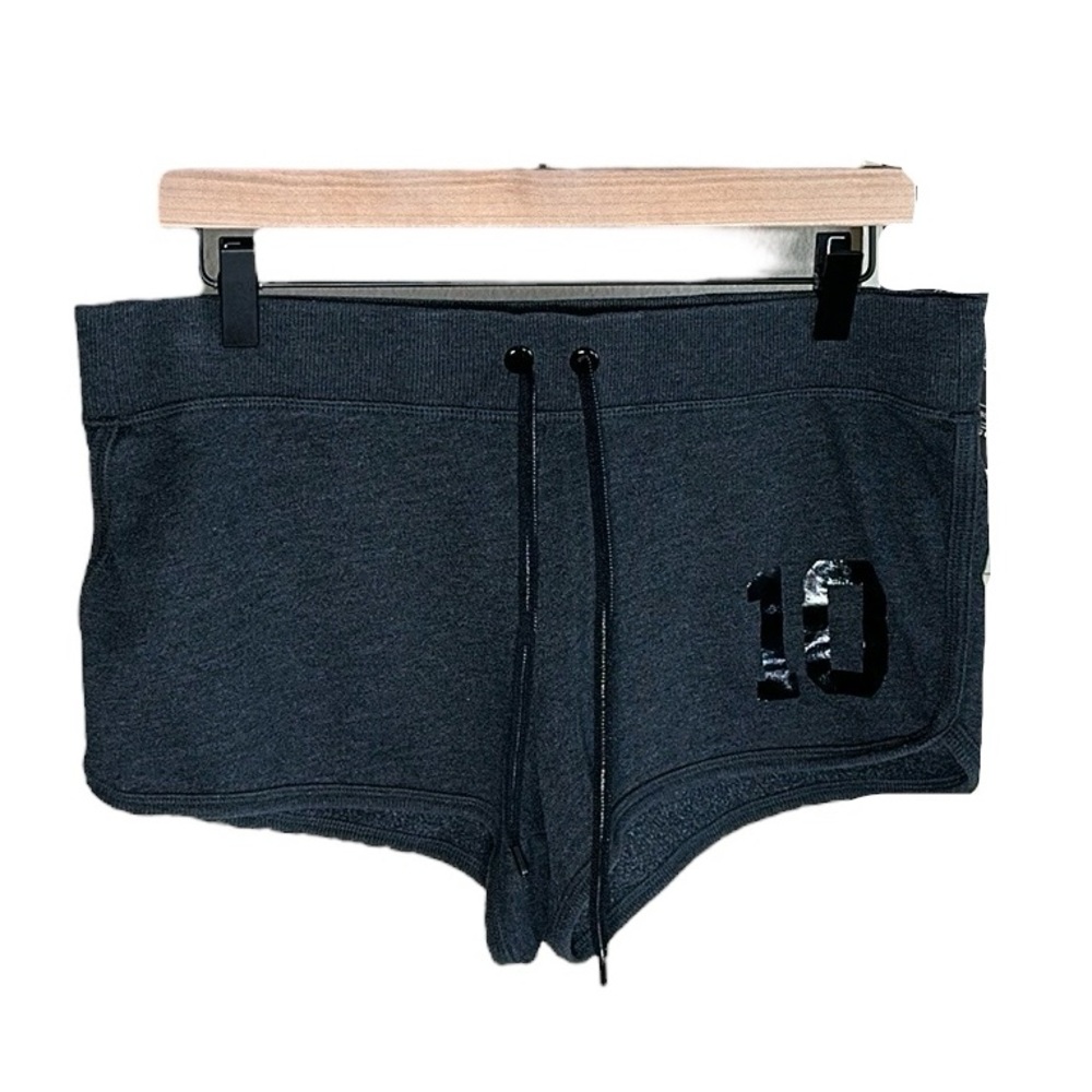 Victorias Secret Sport Gray Shorts Medium, Shiny Black Writing on Leg and Butt